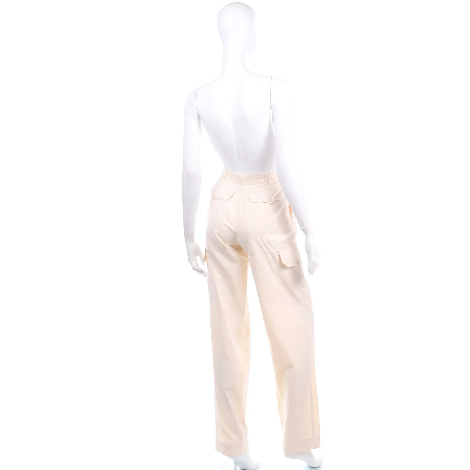 1980s Yves Saint Laurent Cream High Waisted Pants w Cargo Pockets