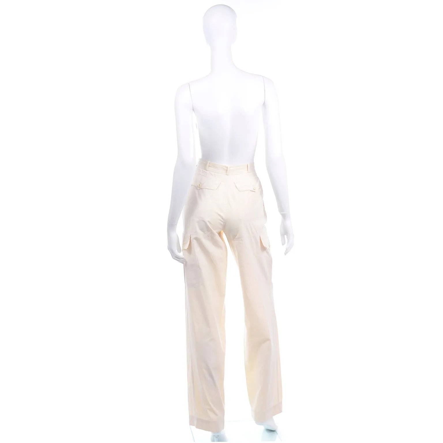 1980s Yves Saint Laurent Cream High Waisted Pants w Cargo Pockets