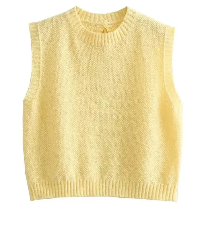 A&A Yellow Lace Up Spring Sleeveless Backless Knit Top