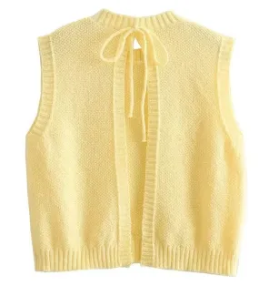 A&A Yellow Lace Up Spring Sleeveless Backless Knit Top