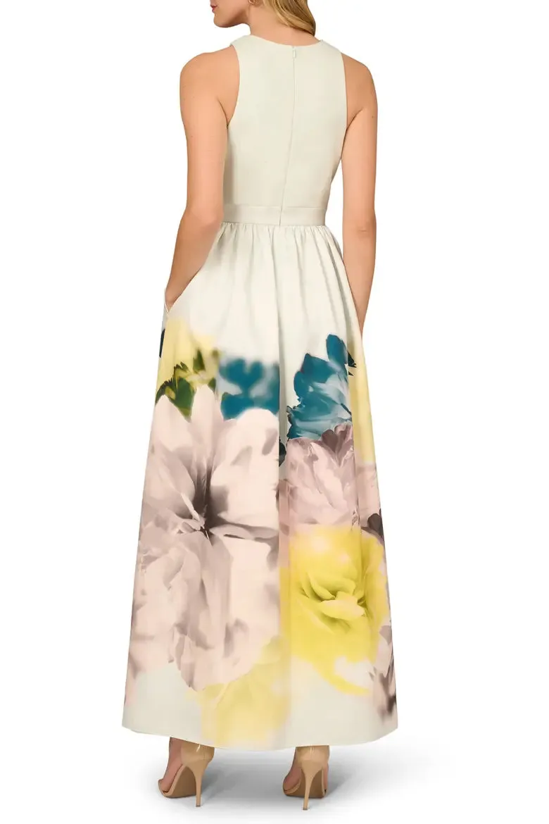 Aidan Mattox Floral Print Twill Maxi Dress