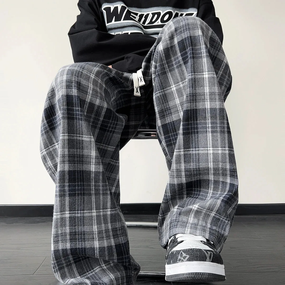 Aidase New Men's Jogger Plaid Sweatpants Men Harajuku Oversized Streetwear Y2k Hip Hop Wide Leg Baggy Harem Long Trousers Cargo Pants