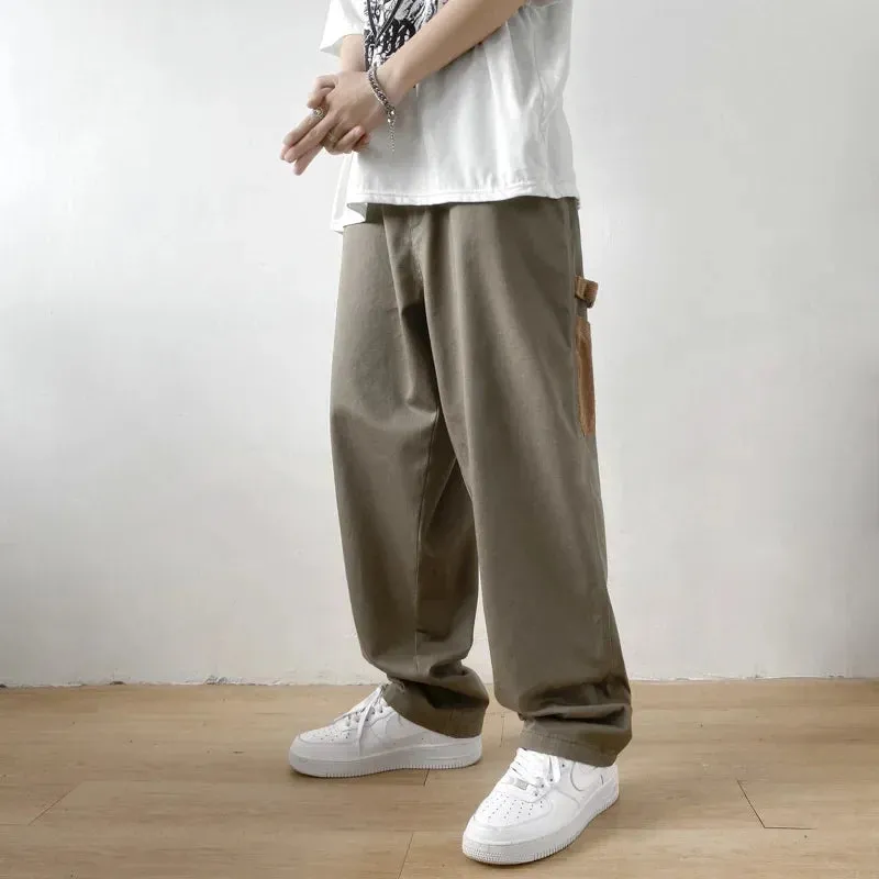 Amozae-Trendy Hong Kong Style Men's Cargo Pants Loose Fit Straight Leg Casual Pants Youth Long Versatile For Various Scenes