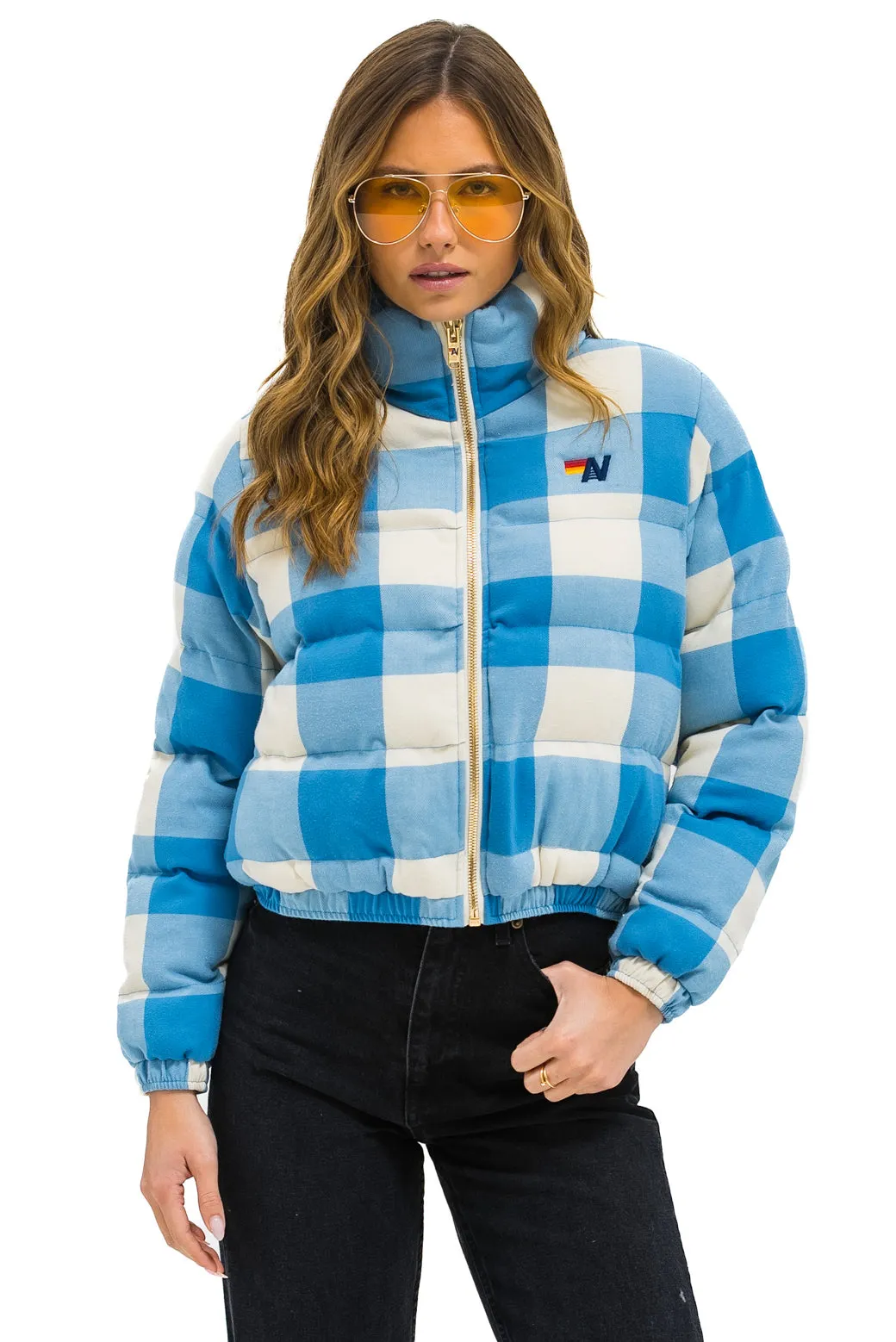 APRES PLAID PUFFER JACKET - SKY PLAID