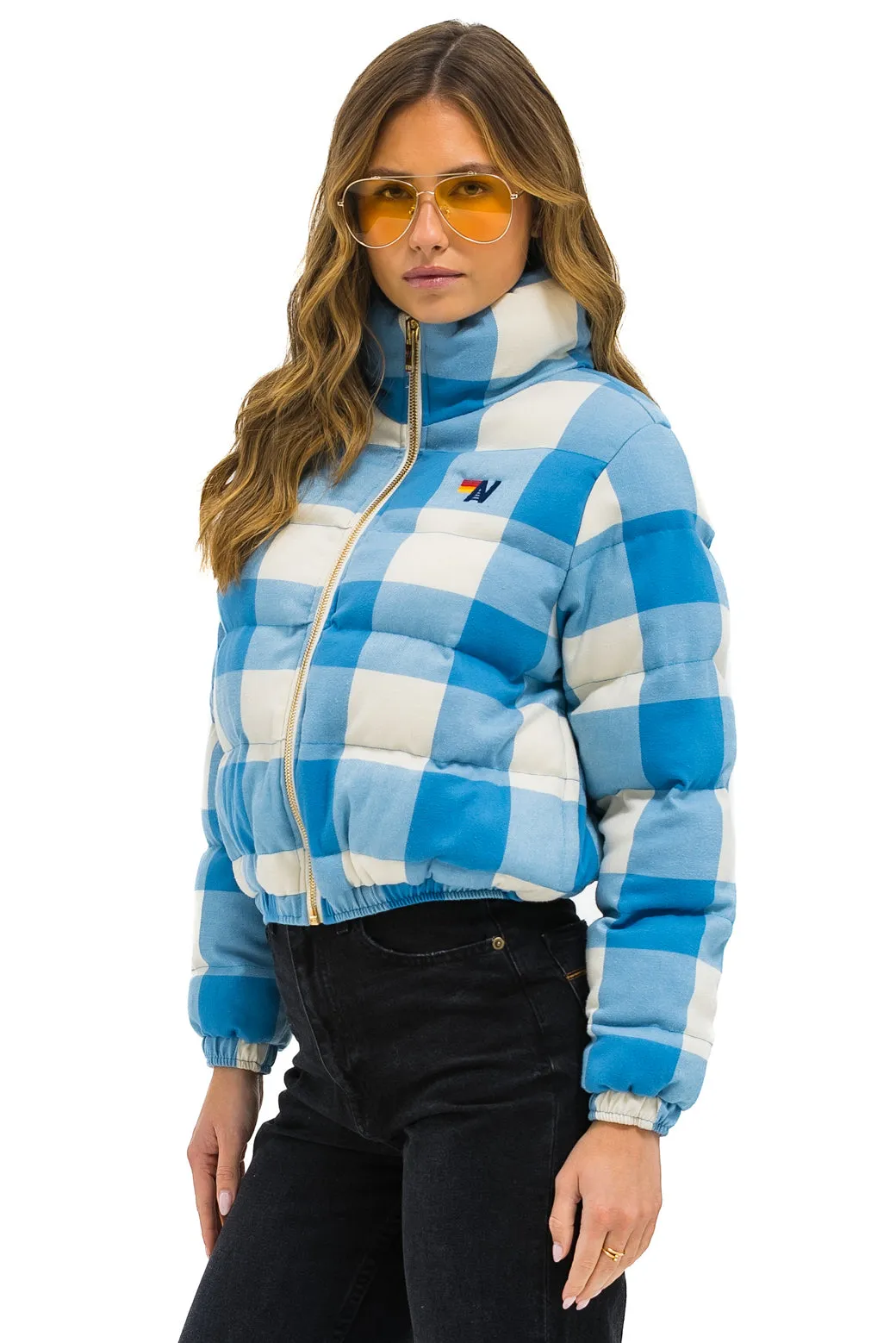 APRES PLAID PUFFER JACKET - SKY PLAID