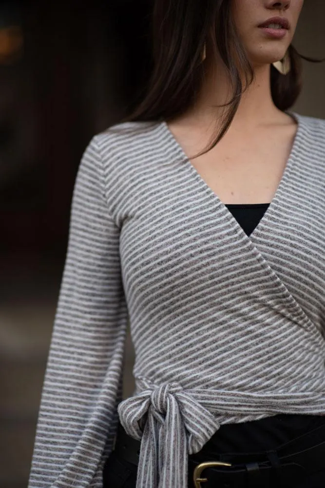 Aria Striped Wrap Top