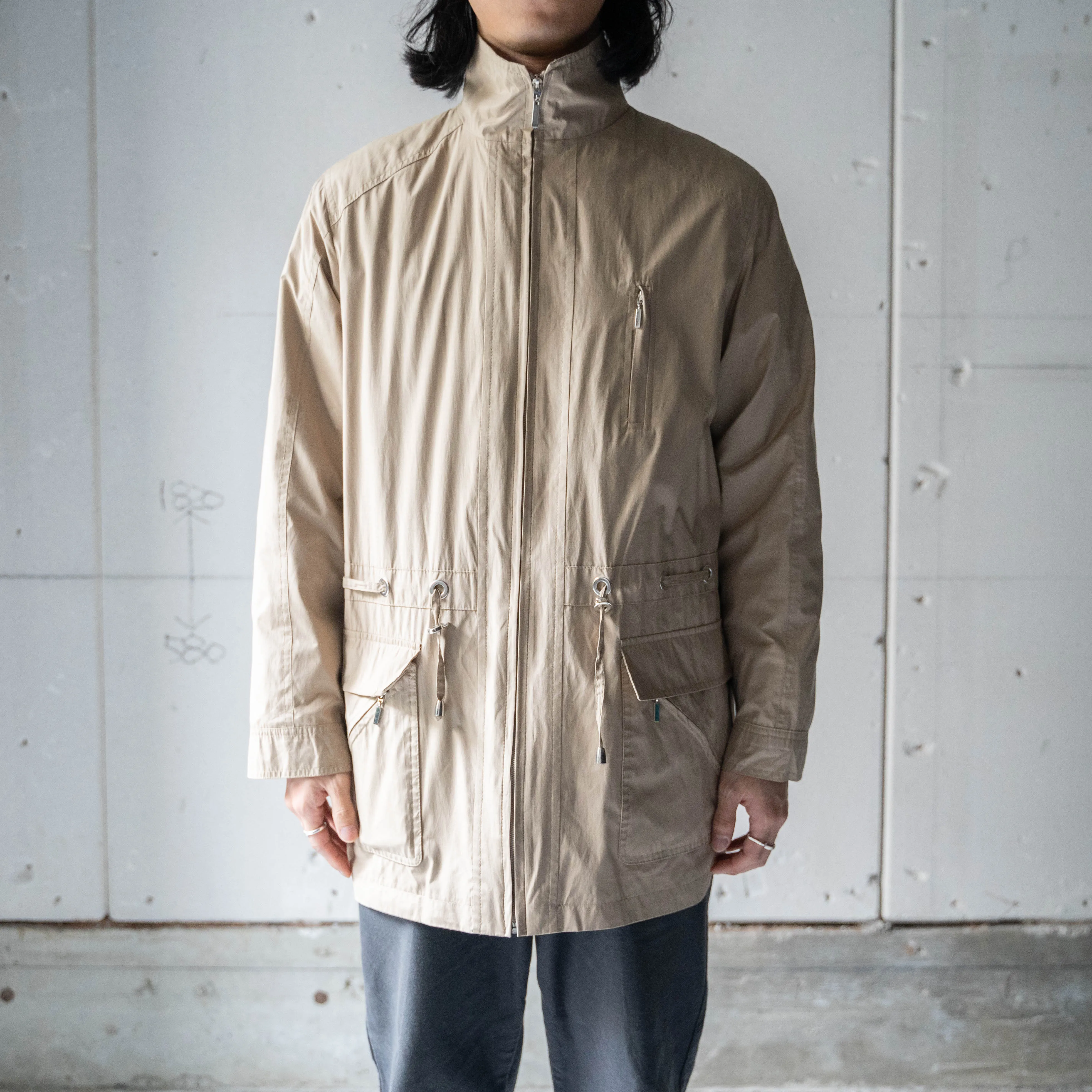 around 1990s beige color design nylon half coat