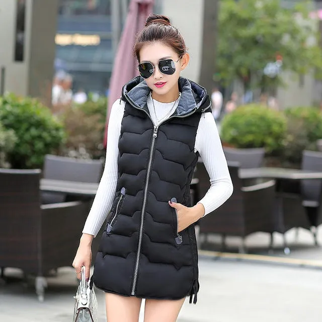 Autumn Winter Hooded Long Vest PufferJacket