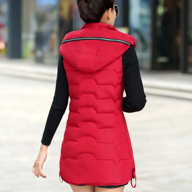 Autumn Winter Hooded Long Vest PufferJacket