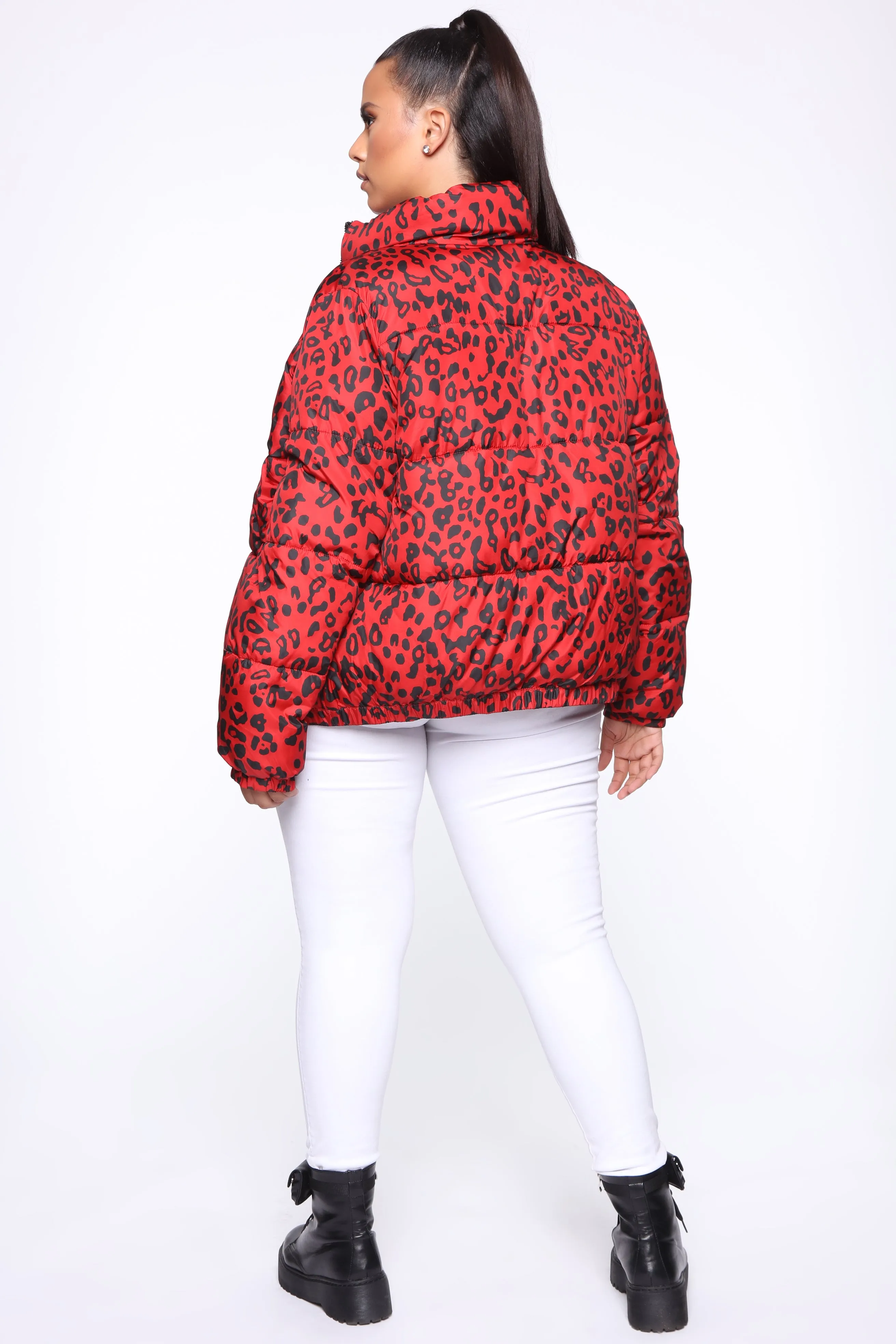 Bad Blood Cheetah Print Puffer Jacket - Red/combo