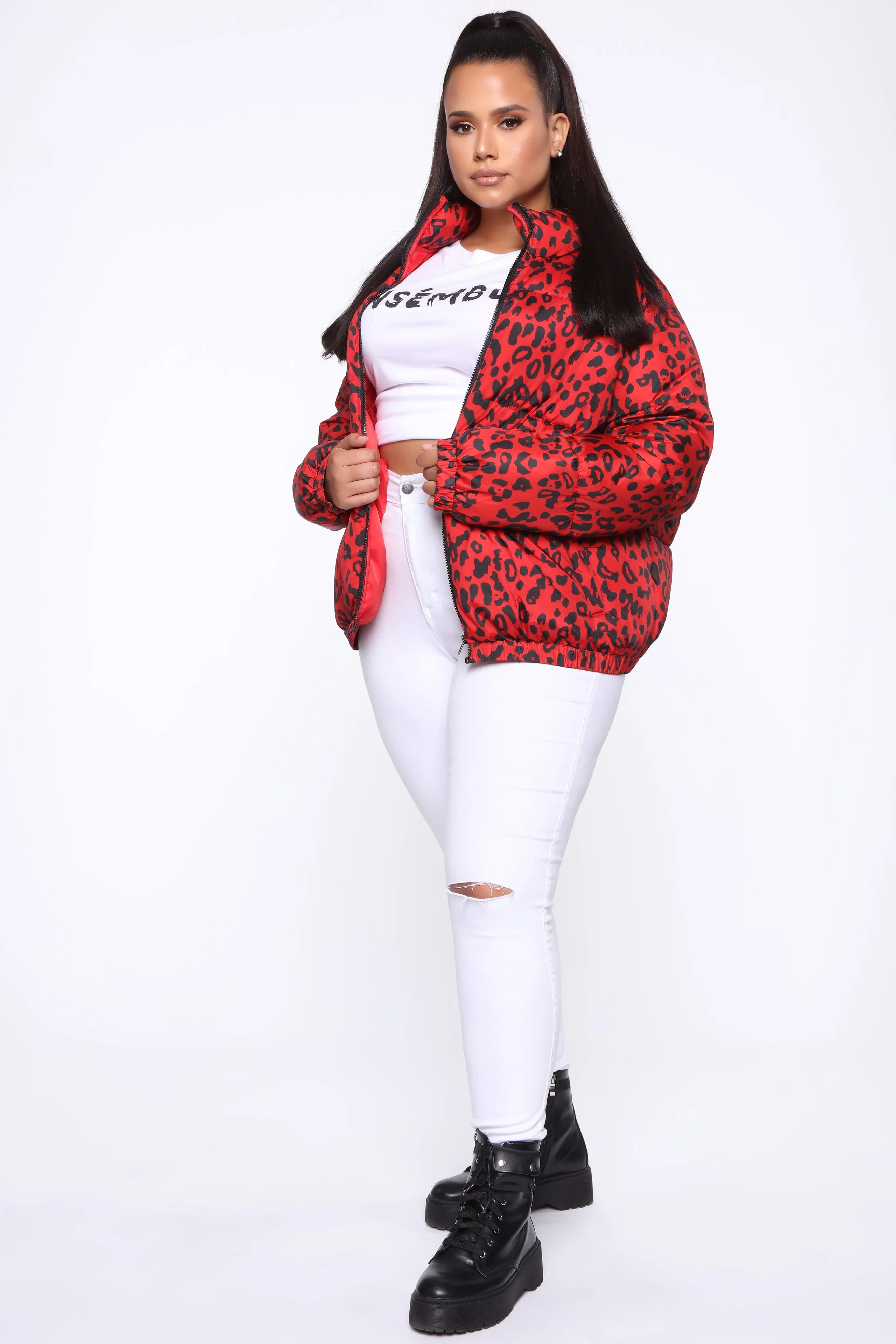 Bad Blood Cheetah Print Puffer Jacket - Red/combo