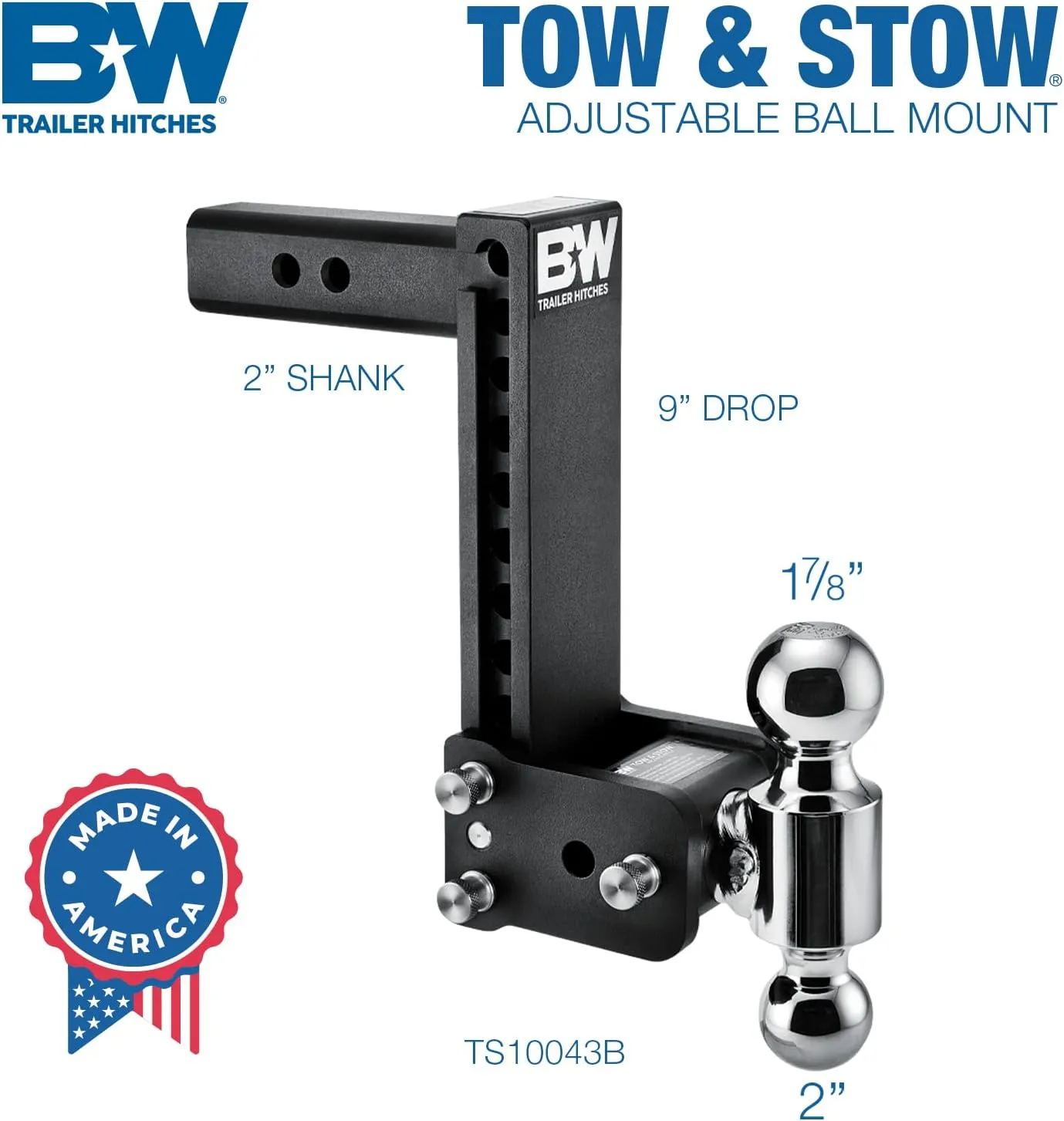 B&W Trailer Hitches Tow & Stow Adjustable Trailer Hitch Ball Mount - TS10043B