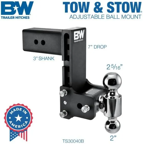 B&W Trailer Hitches Tow & Stow Adjustable Trailer Hitch Ball Mount - TS30040B