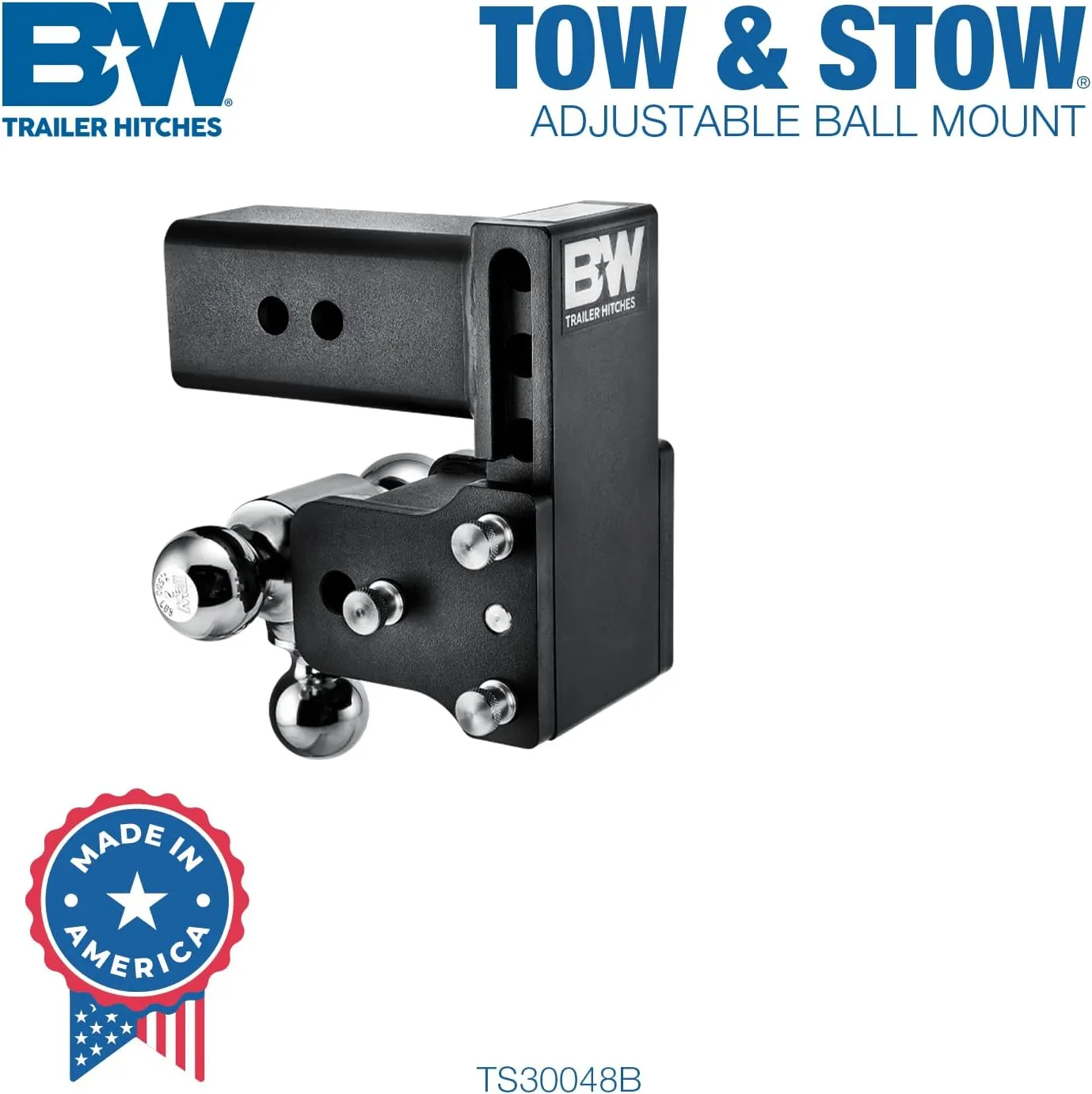 B&W Trailer Hitches Tow & Stow Adjustable Trailer Hitch Ball Mount - TS30048B