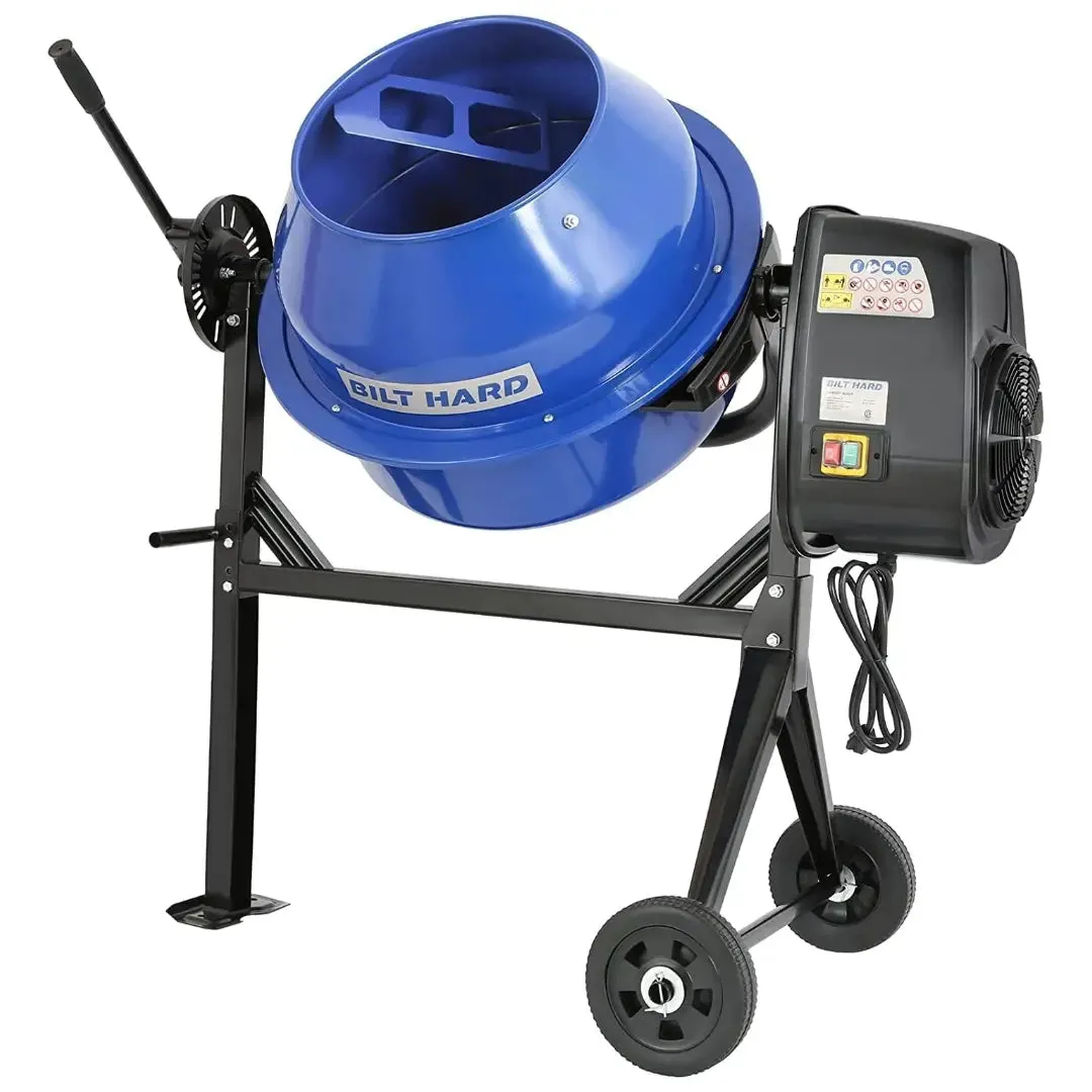 BILT HARD Electric Cement Mixer, 4 Cubic Ft. Portable Concrete Mixer Machine, Wheelbarrow Cement Mixing Tools for Stucco