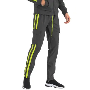 Black & Lime Two-Stripe Cargo Track Pants