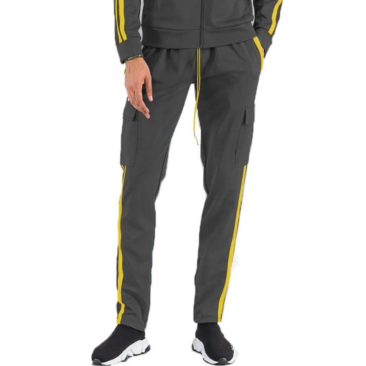 Black & Yellow Two-Stripe Cargo Track Pants