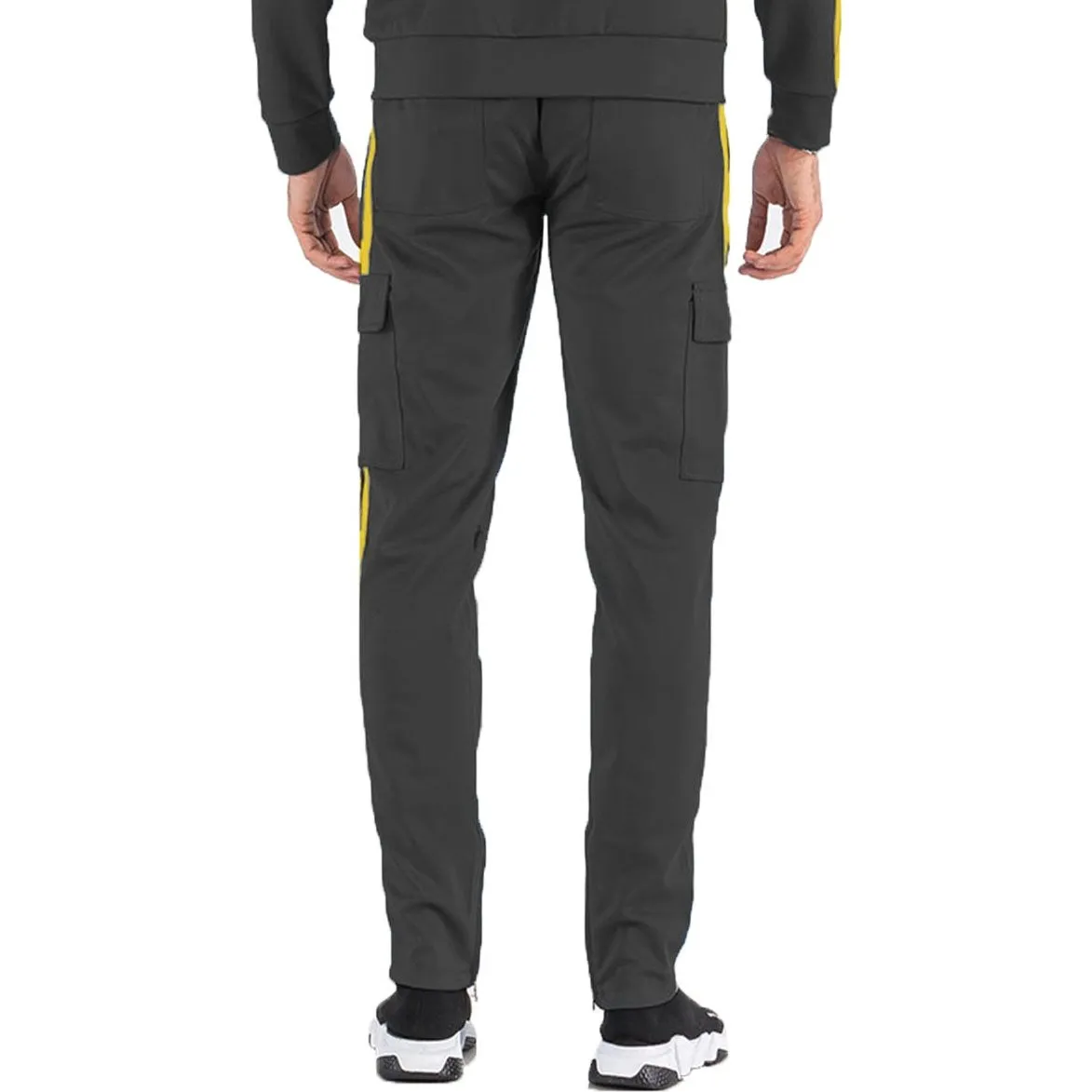 Black & Yellow Two-Stripe Cargo Track Pants