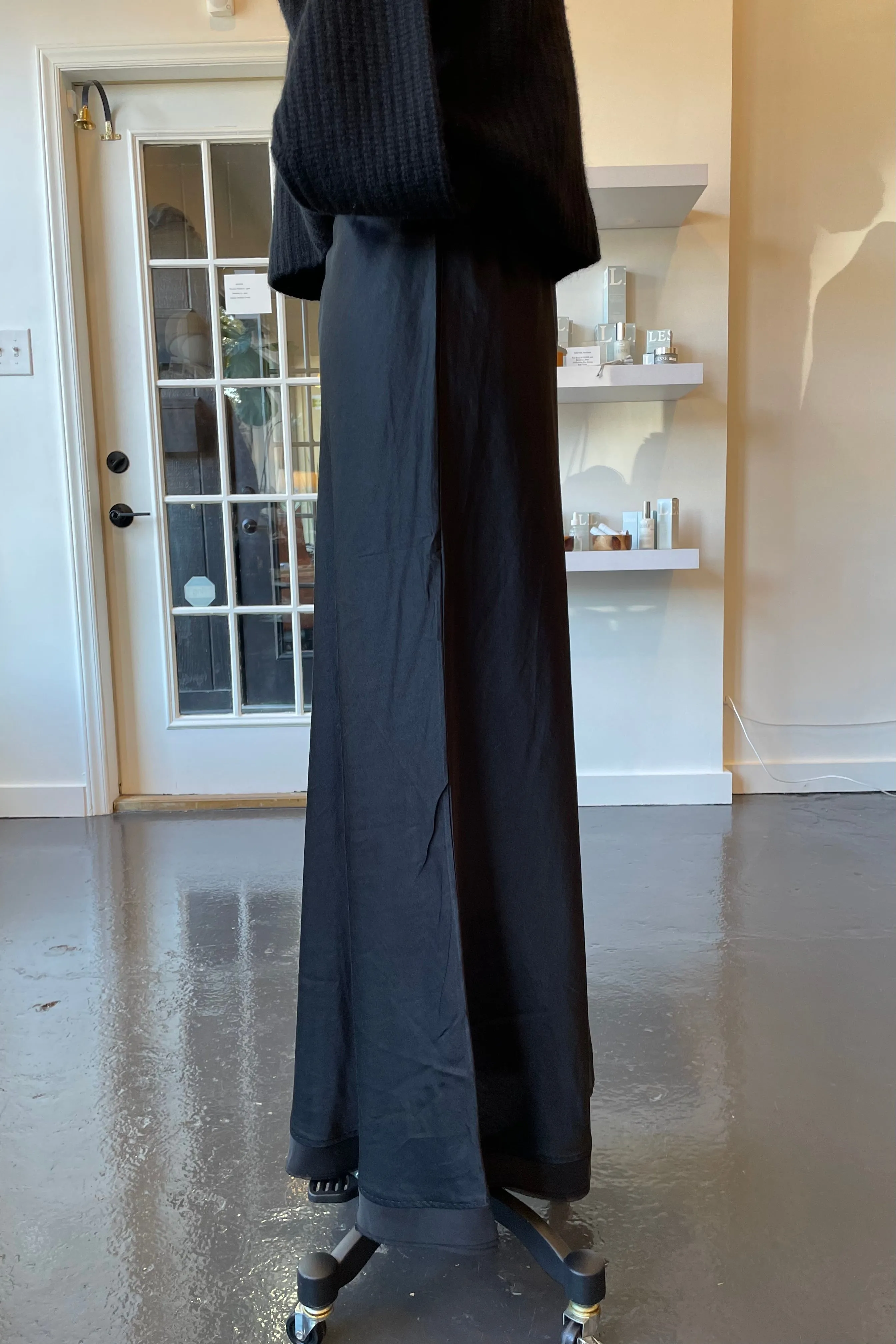 Black Full Length Silk Garbo Skirt