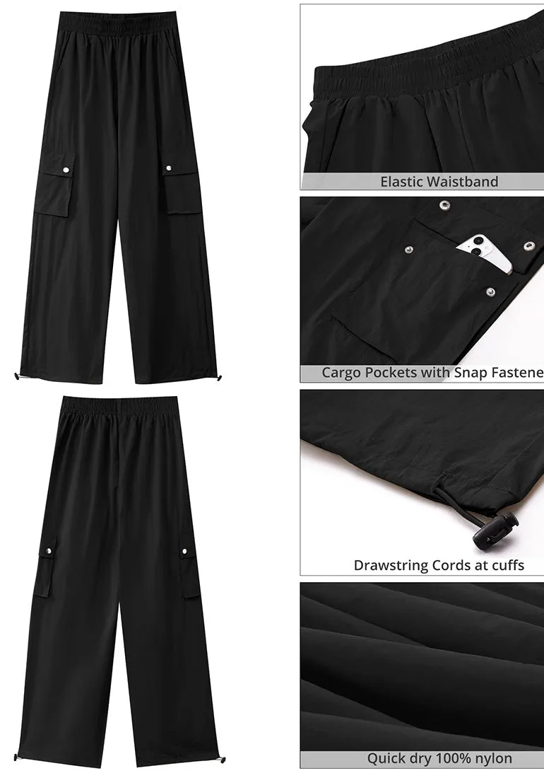 Black Women's Casual Cargo Pant High Waisted Y2K Nylon Trousers