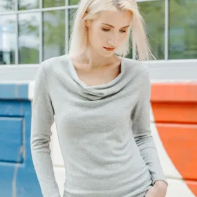 Cashmere-Like Knit - Cowl Neck Side Ruched Sweater Top - Oatmeal - Final Sale!