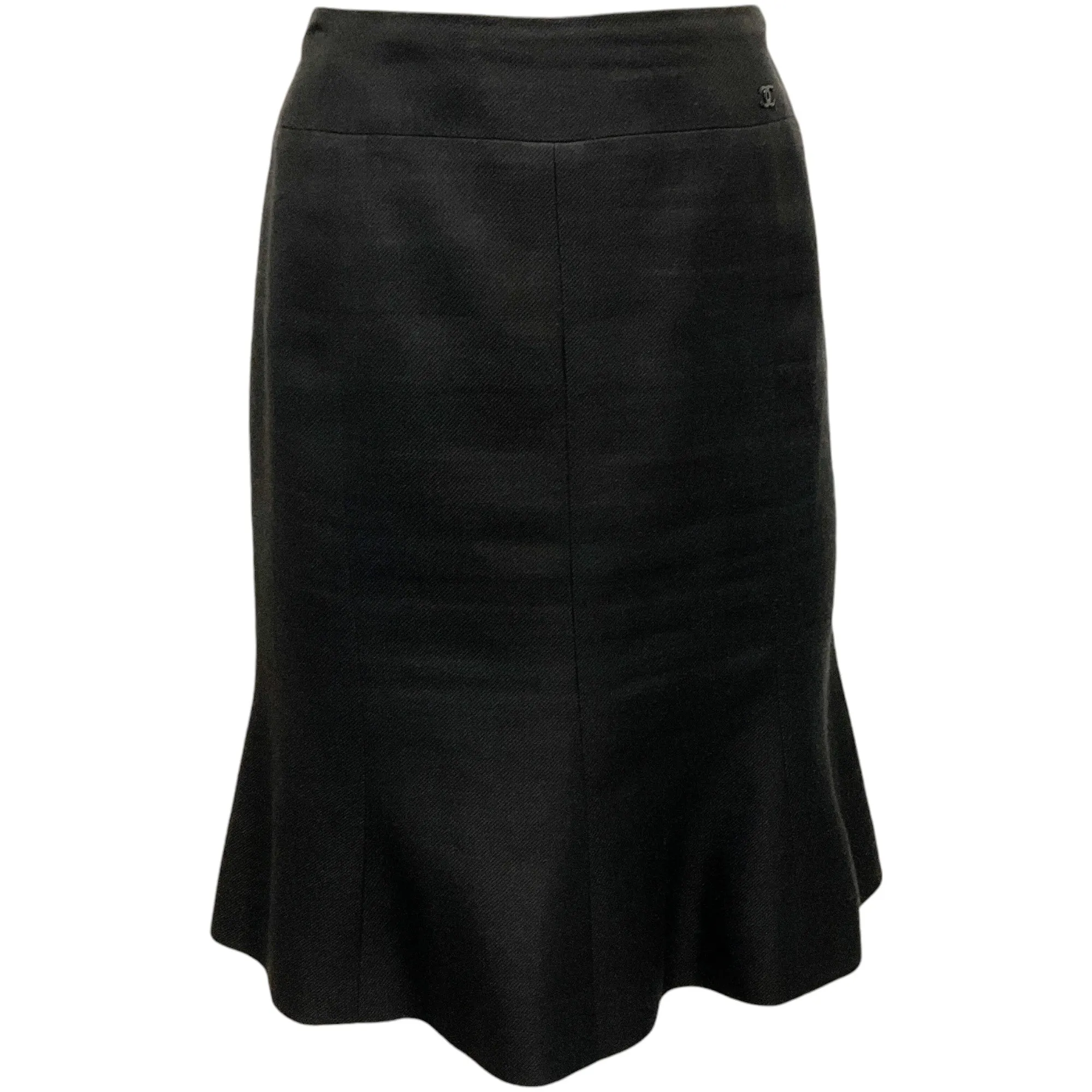 Chanel Black Linen / Cashmere Trumpet Skirt