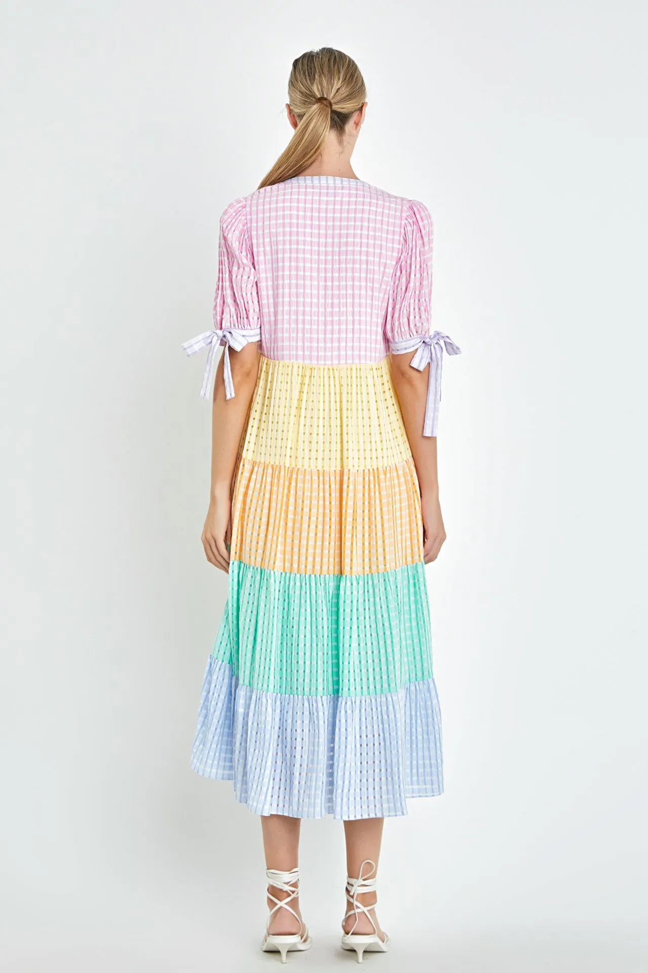 Colorblock Bow Tie Sleeve Maxi Dress