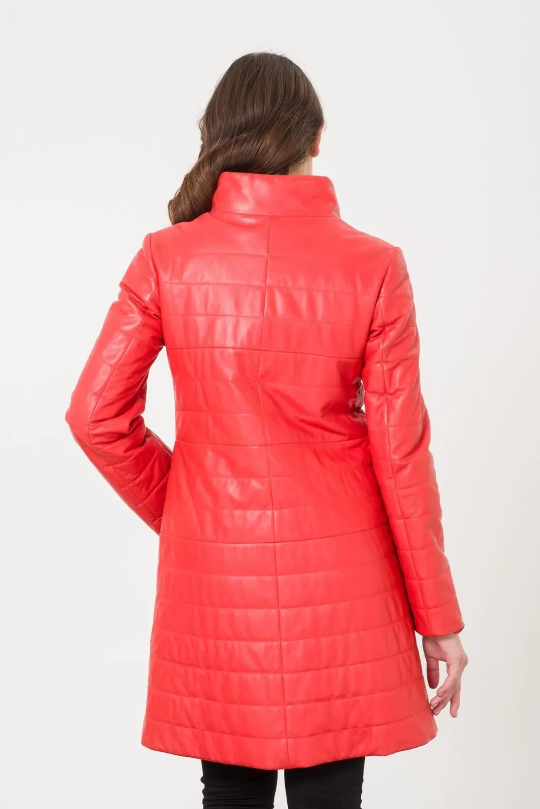 Coral Color Leather Coat