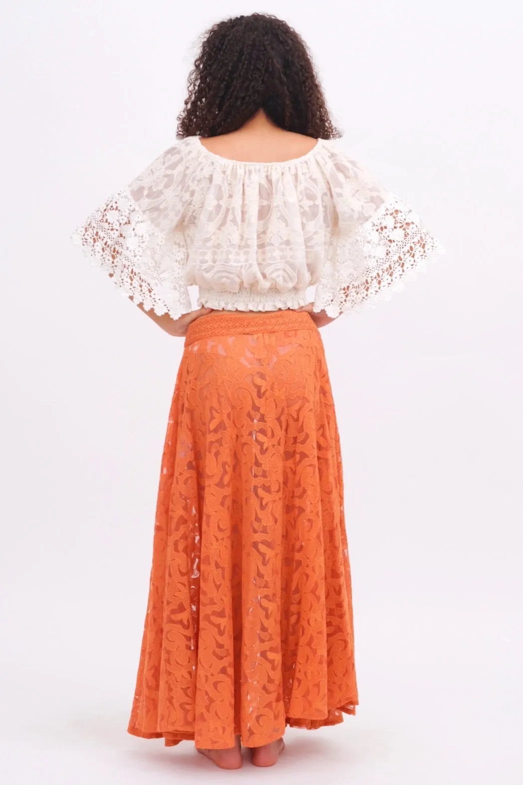 Coral Orange Button Up Lace Skirt