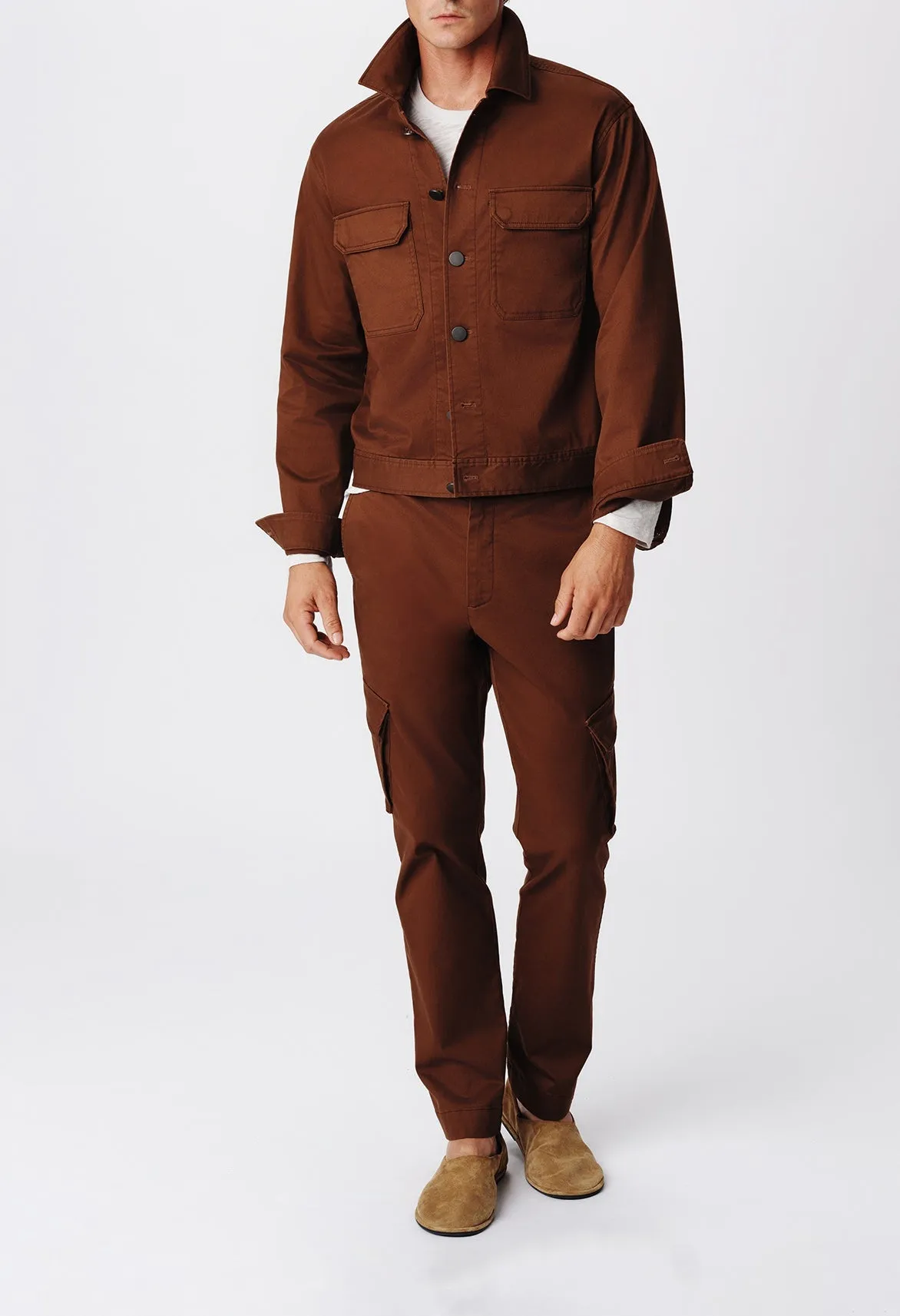 Cotton Twill Cargo Pocket Jacket - Pecan Brown