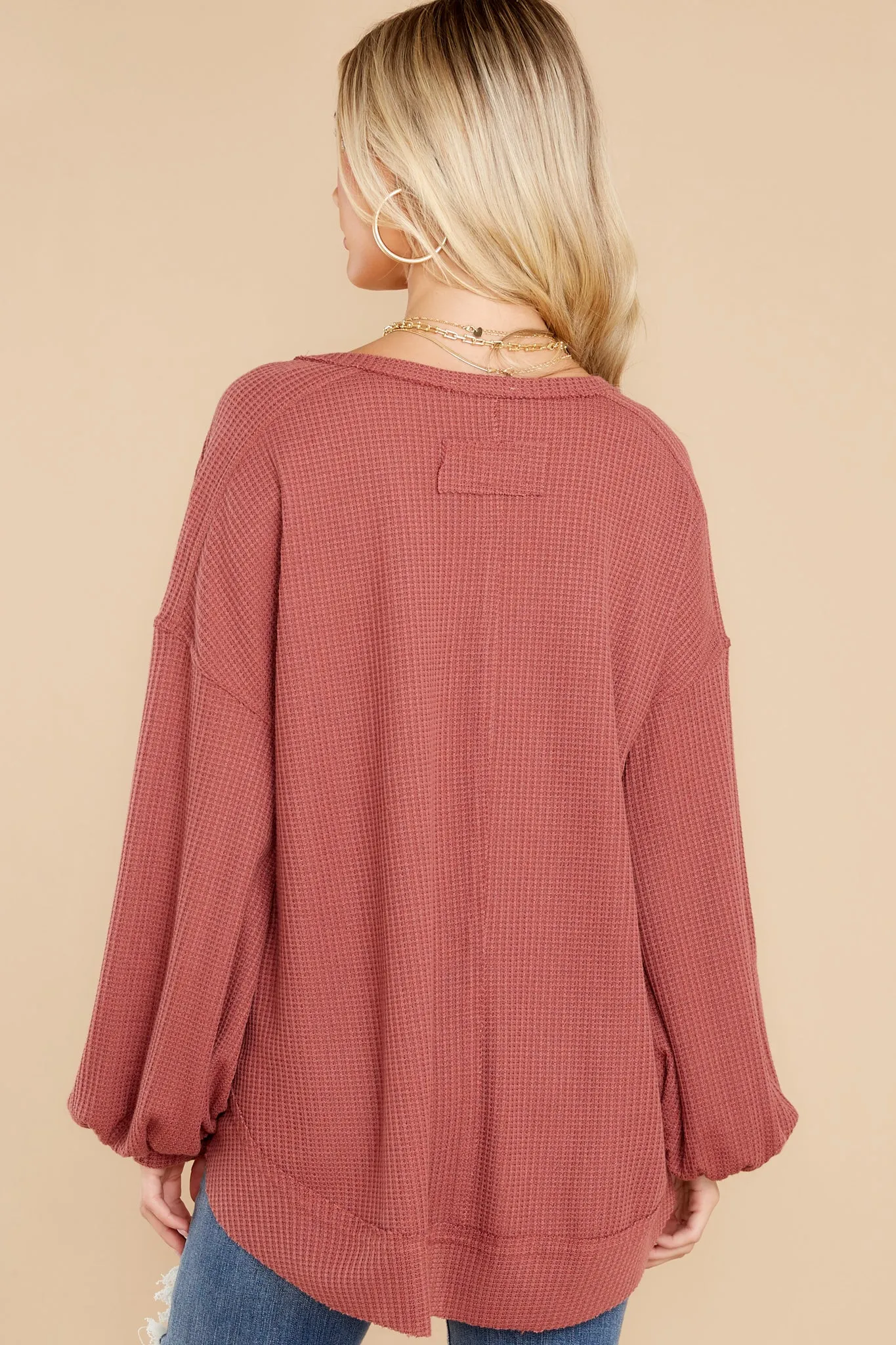 Cozy Warmth Mauve Waffle Knit Top