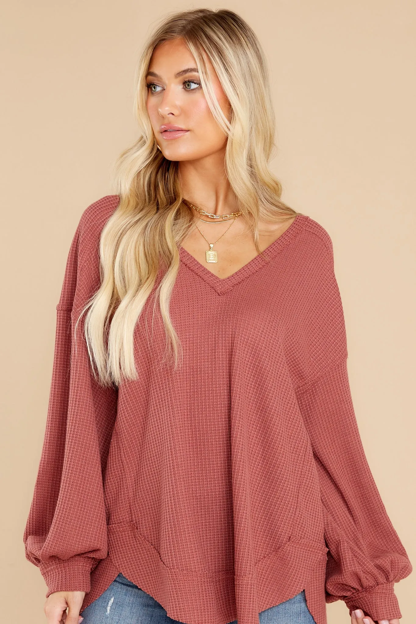 Cozy Warmth Mauve Waffle Knit Top