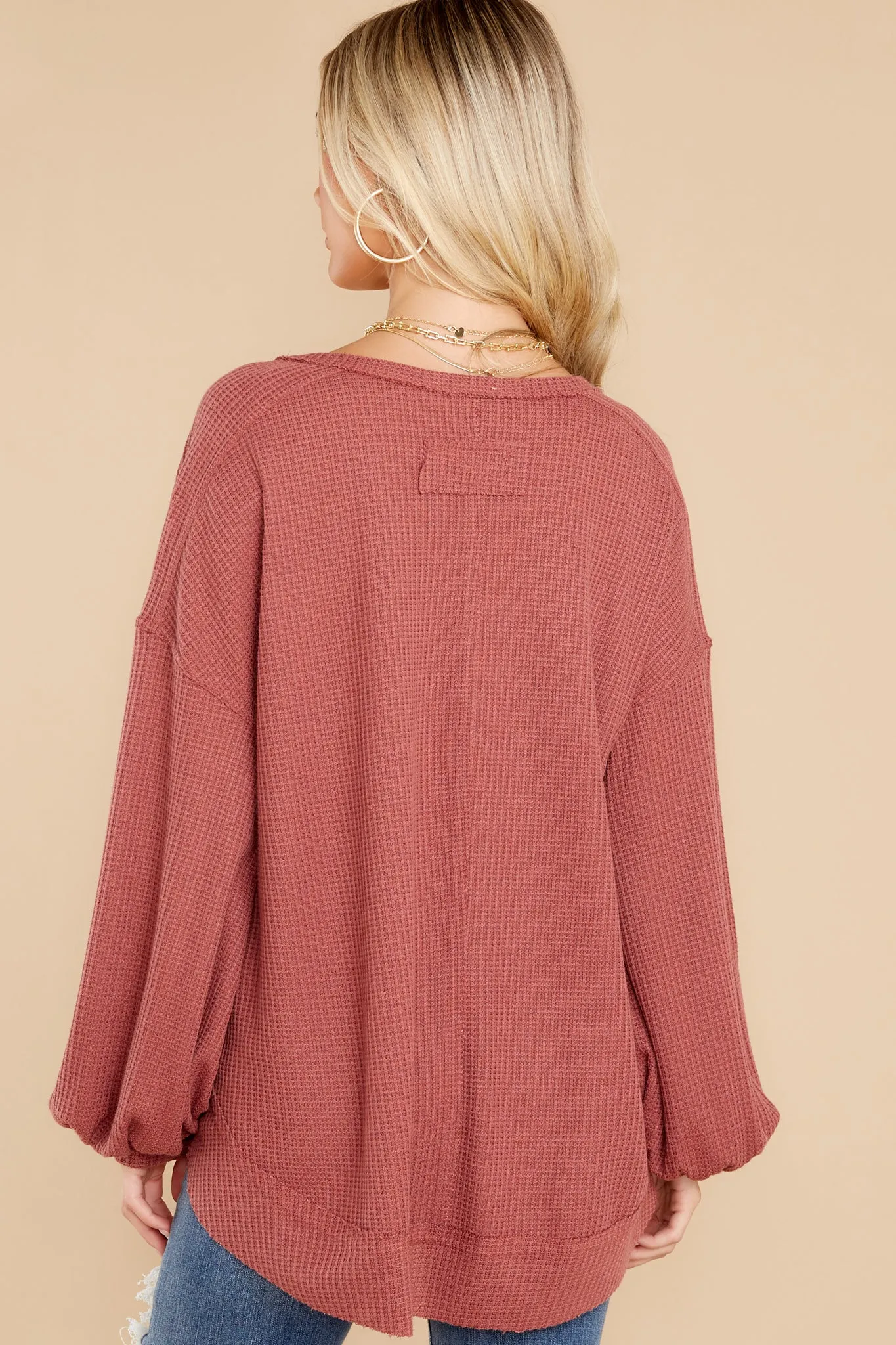 Cozy Warmth Mauve Waffle Knit Top