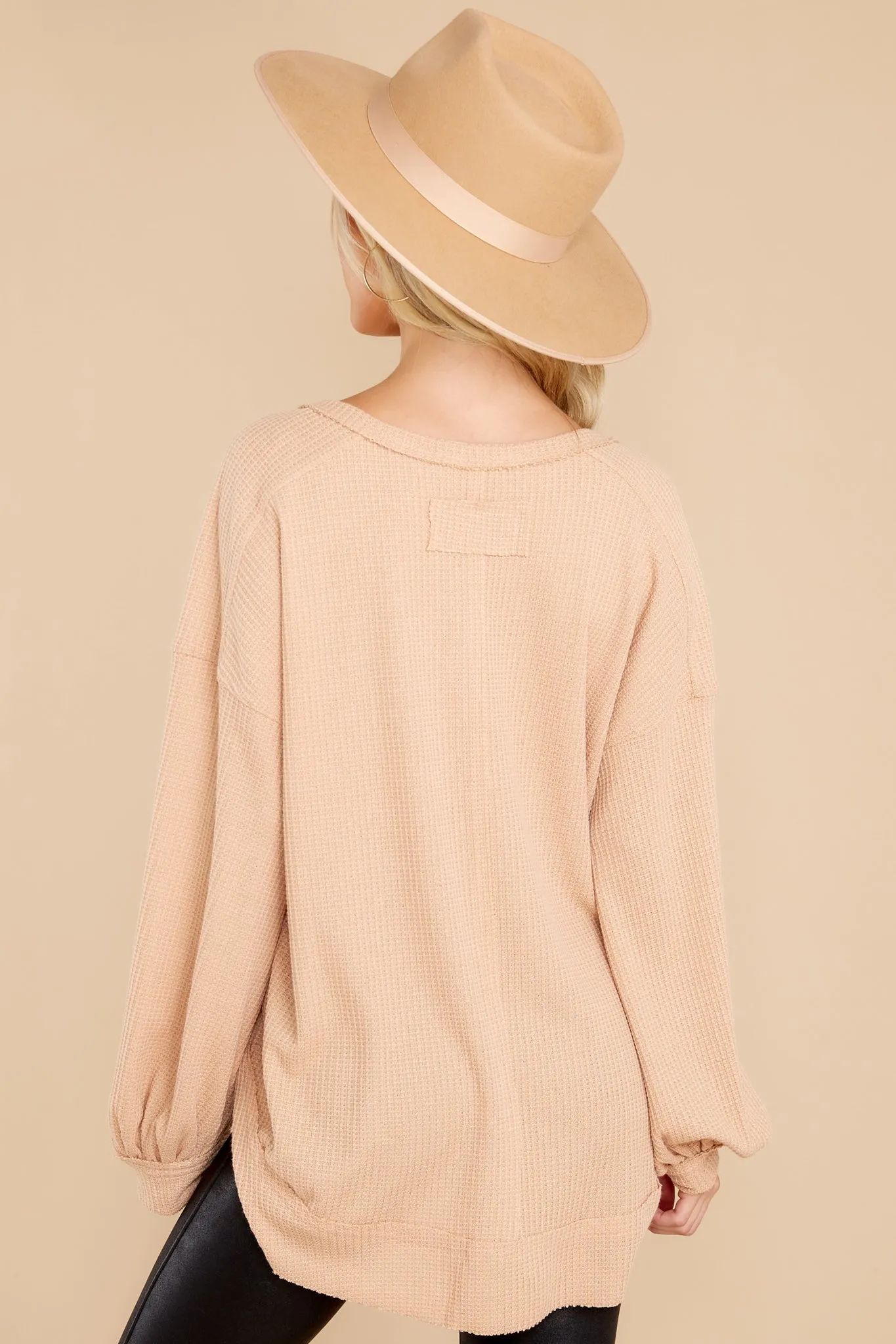 Cozy Warmth Taupe Waffle Knit Top