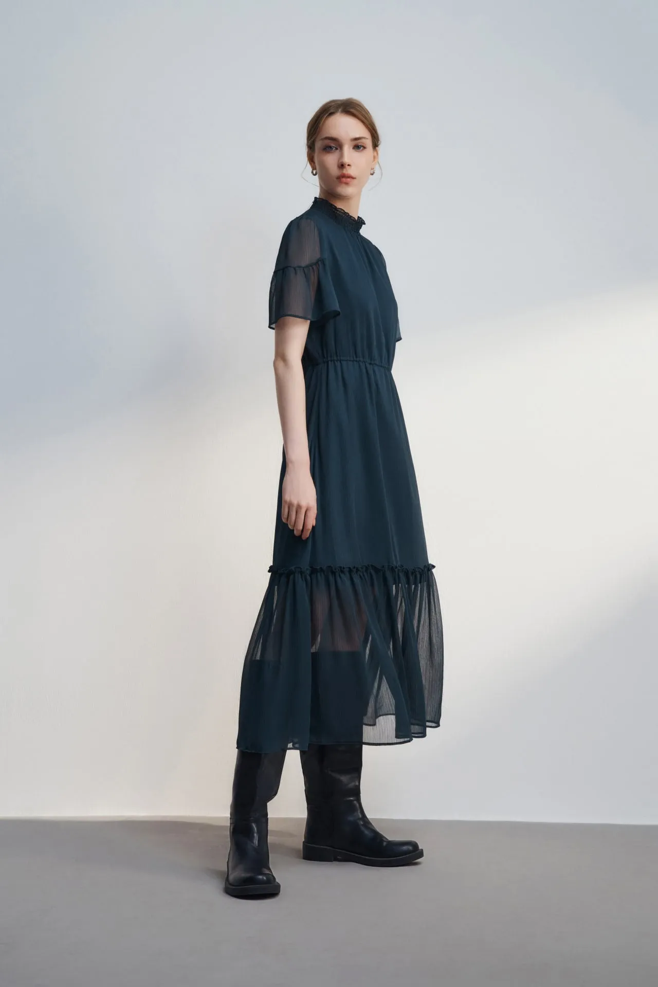 Crepe Smock Neck Maxi Dress