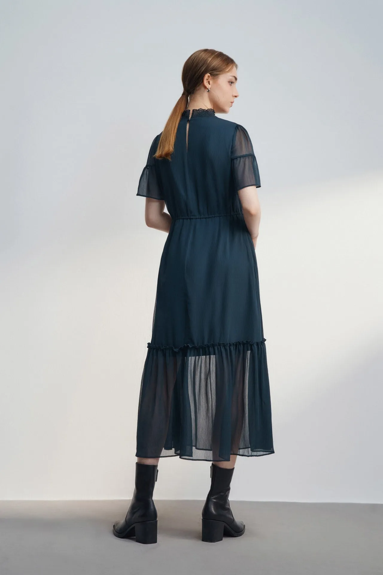 Crepe Smock Neck Maxi Dress