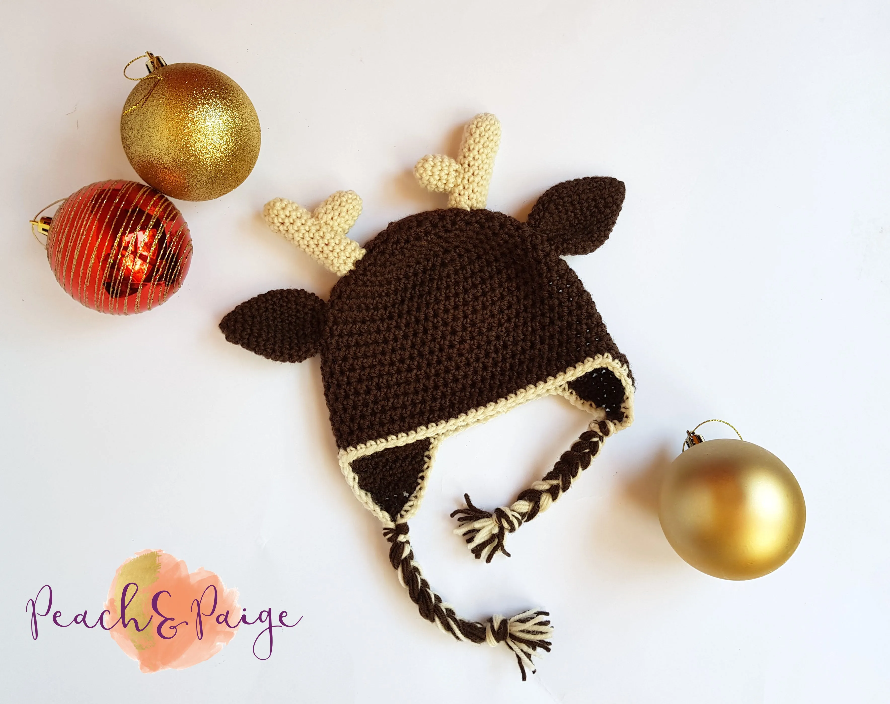 CROCHET PATTERN - Reindeer Beanie