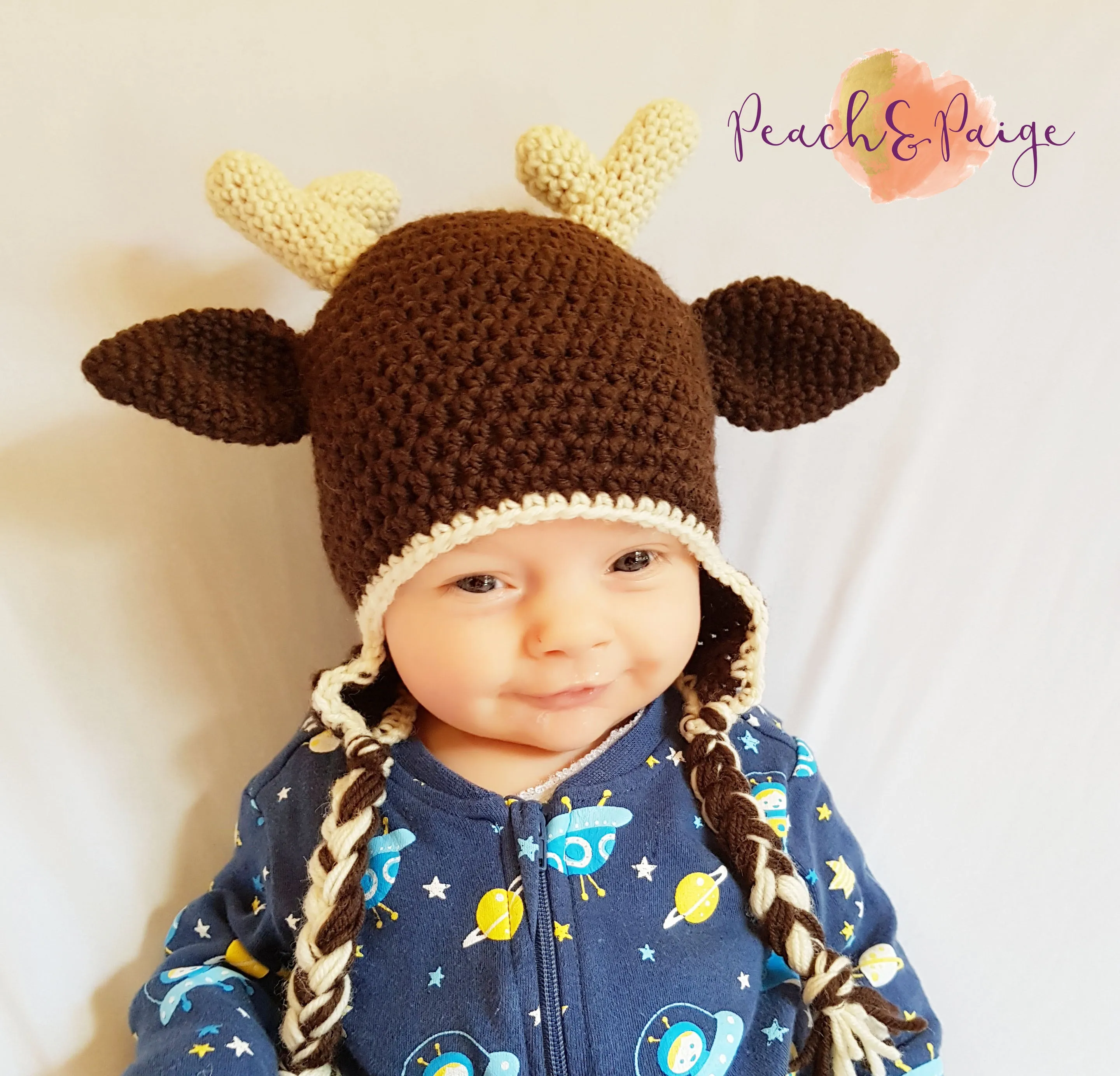 CROCHET PATTERN - Reindeer Beanie