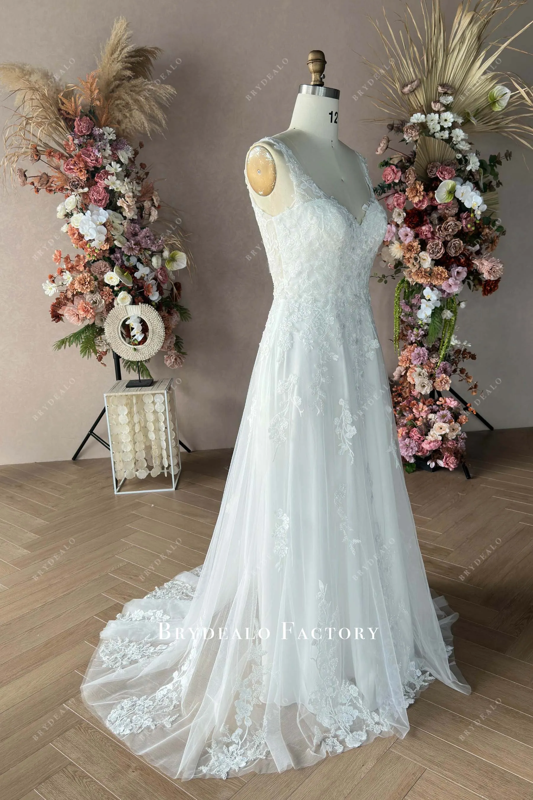 Custom Lace Sleeveless A-line Karri Wedding Dress