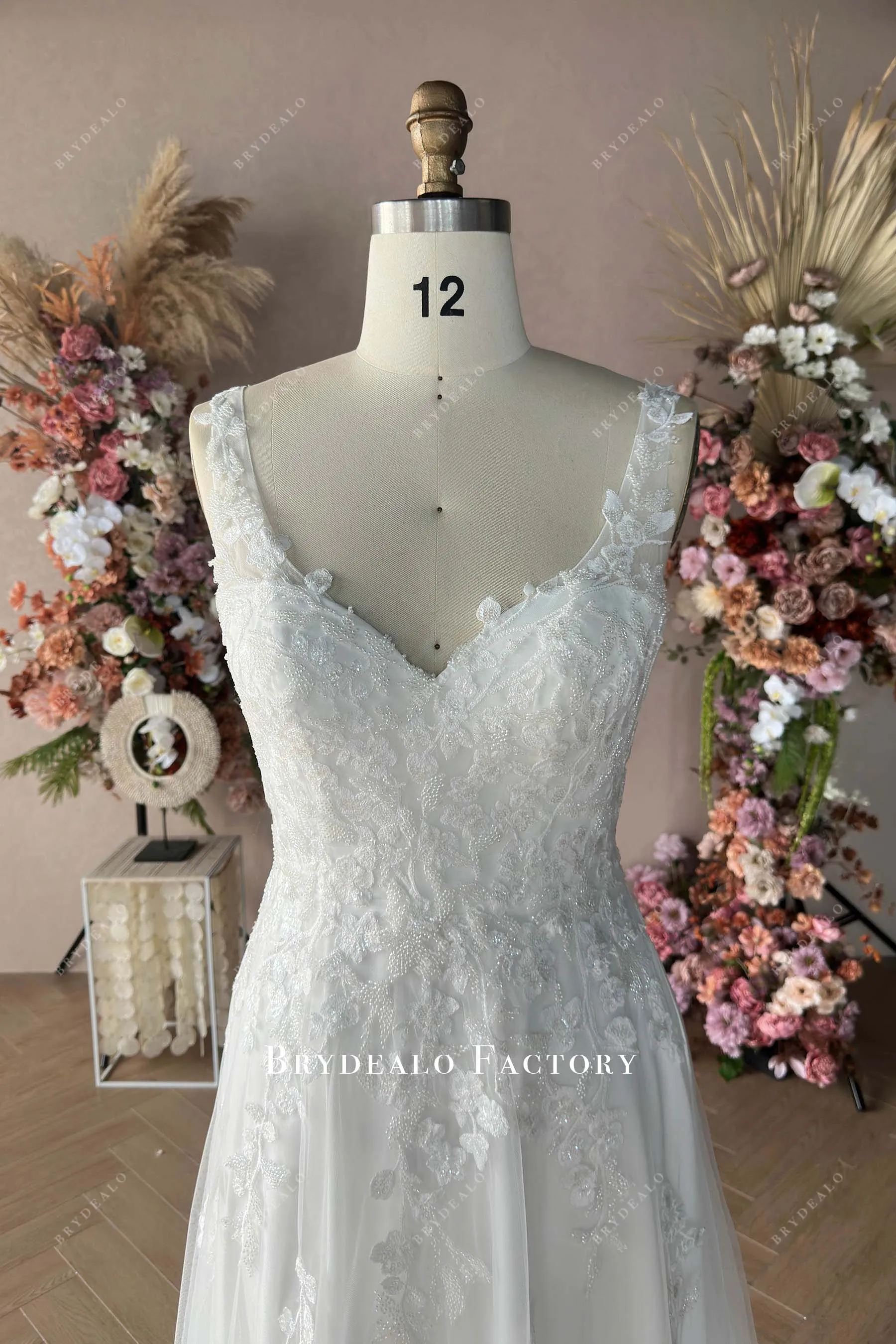 Custom Lace Sleeveless A-line Karri Wedding Dress