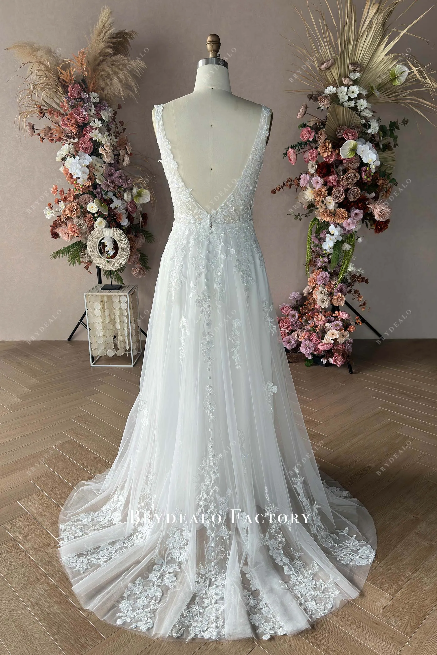 Custom Lace Sleeveless A-line Karri Wedding Dress