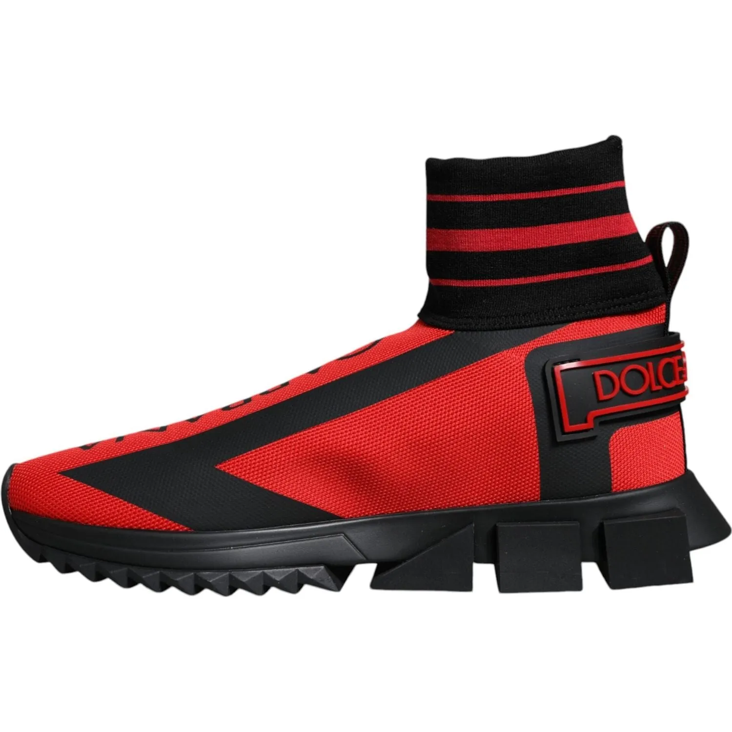 Dolce & Gabbana Red Black Fabric High Top Sorrento Sneakers Shoes