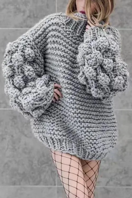 Dunnmall Knit Season Puff Sleeve Sweater