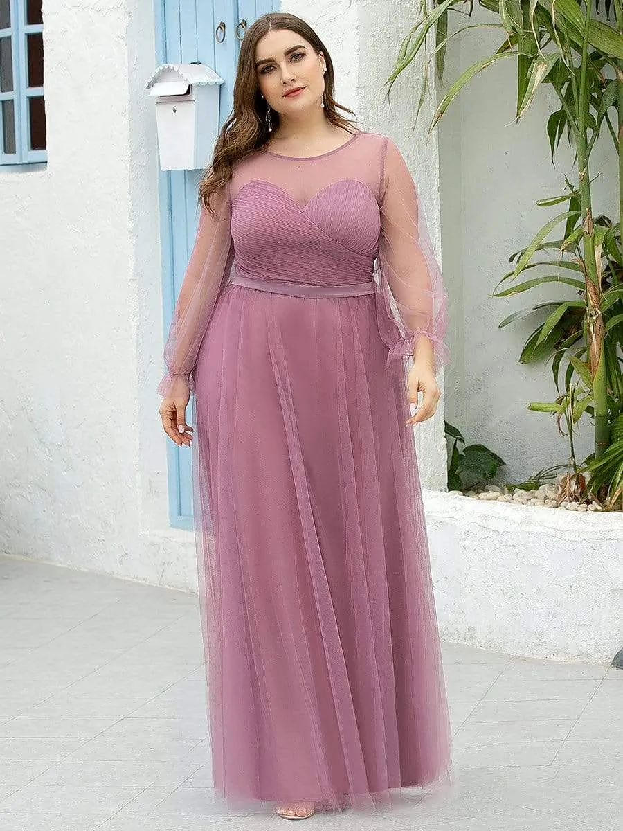 Elegant Half Sleeve Plus Size Floor Length Bridesmaid Dress