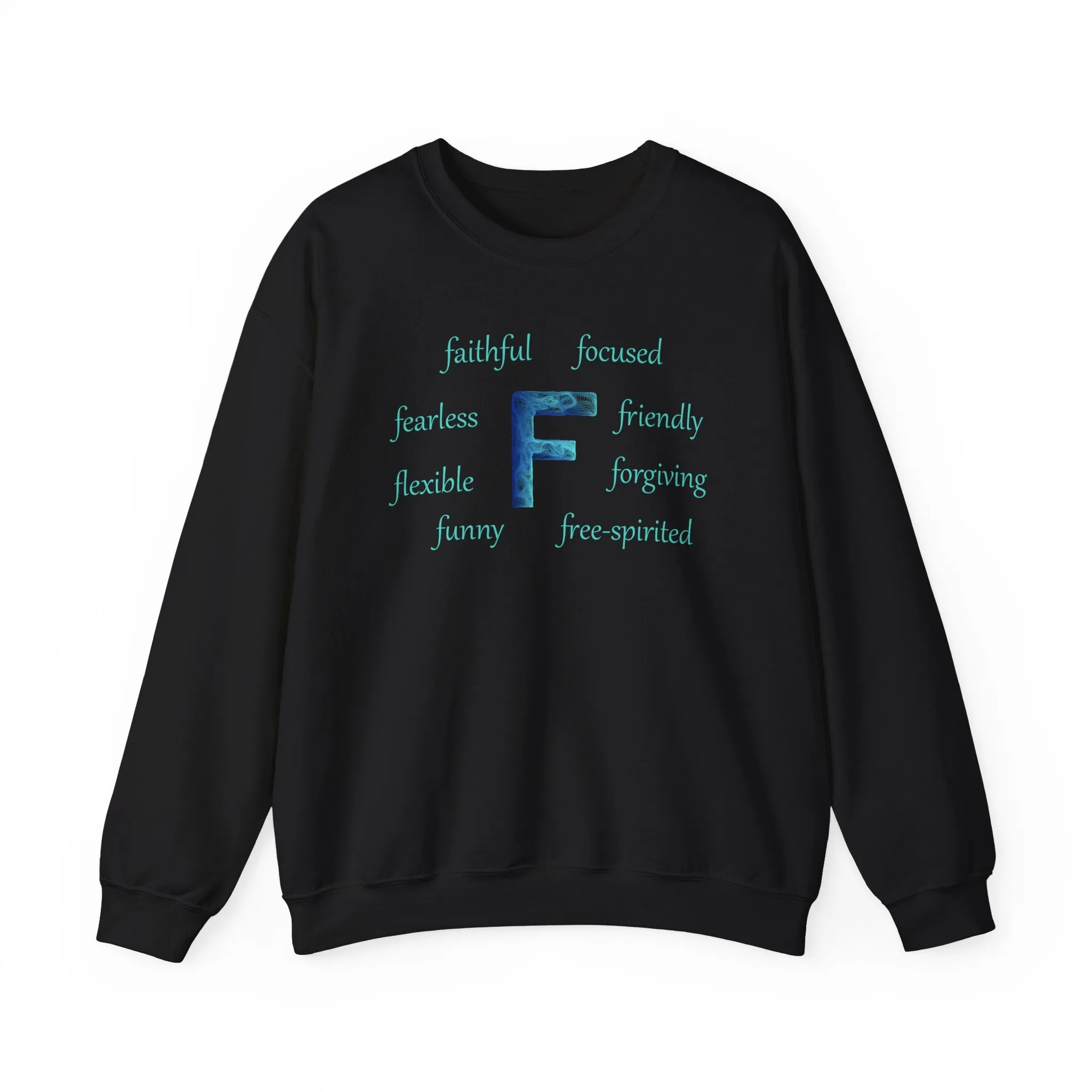 F Alphabet Sweatshirt, Alphabet Initial "F" Unisex Heavy Blend™ Optimistic, Mental Health, Motivational Crewneck Sweatshirt, Self-affirming Sweatshirt