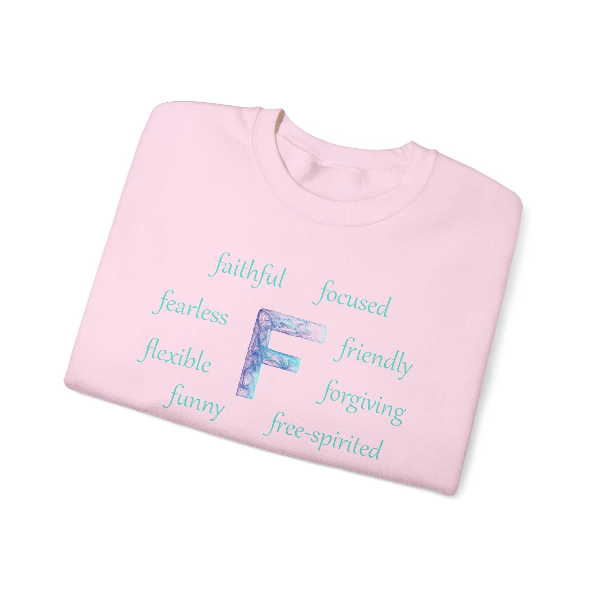 F Alphabet Sweatshirt, Alphabet Initial "F" Unisex Heavy Blend™ Optimistic, Mental Health, Motivational Crewneck Sweatshirt, Self-affirming Sweatshirt