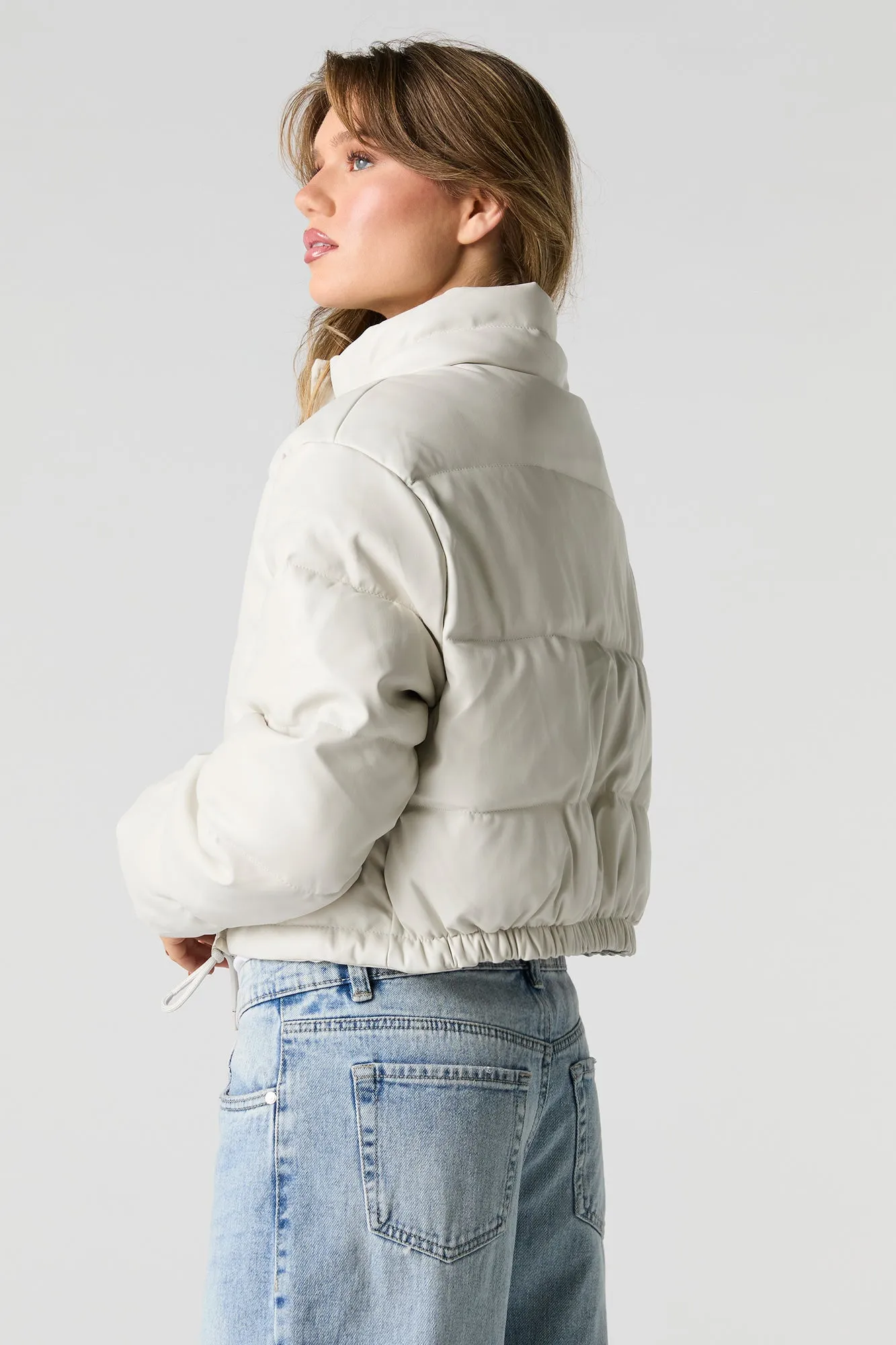 Faux Leather Puffer Jacket