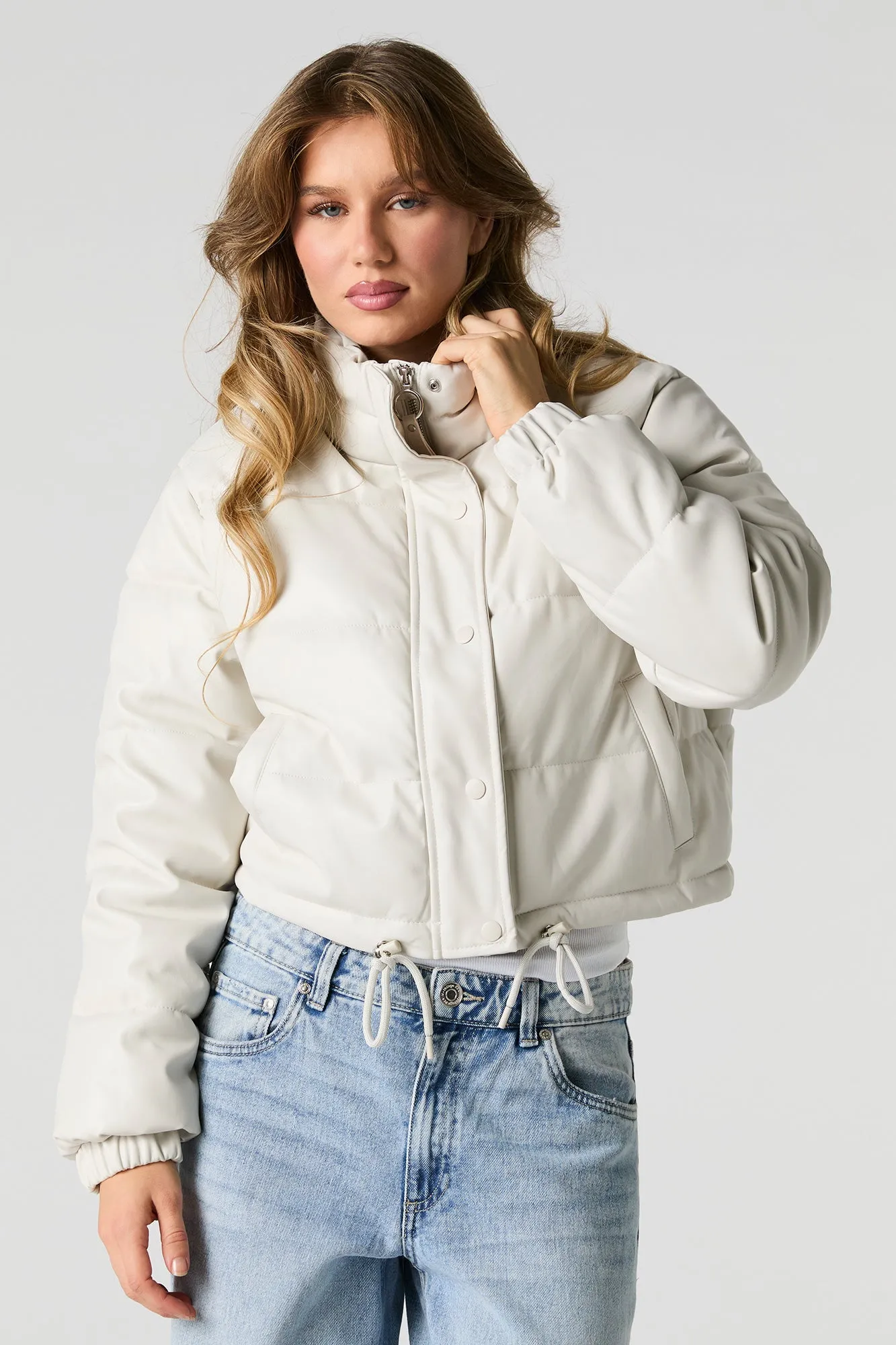 Faux Leather Puffer Jacket