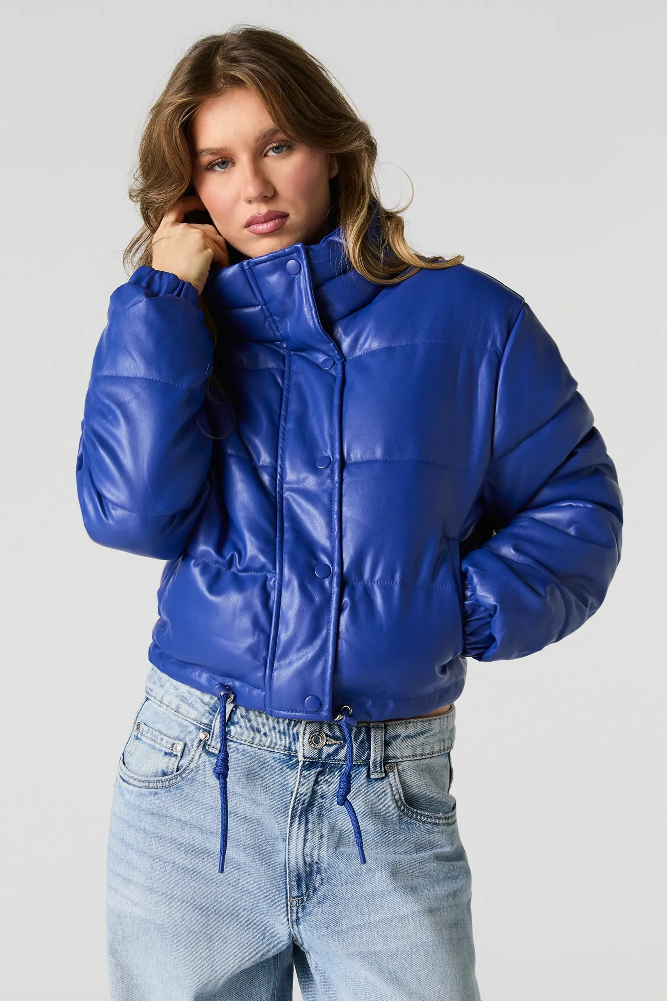 Faux Leather Puffer Jacket