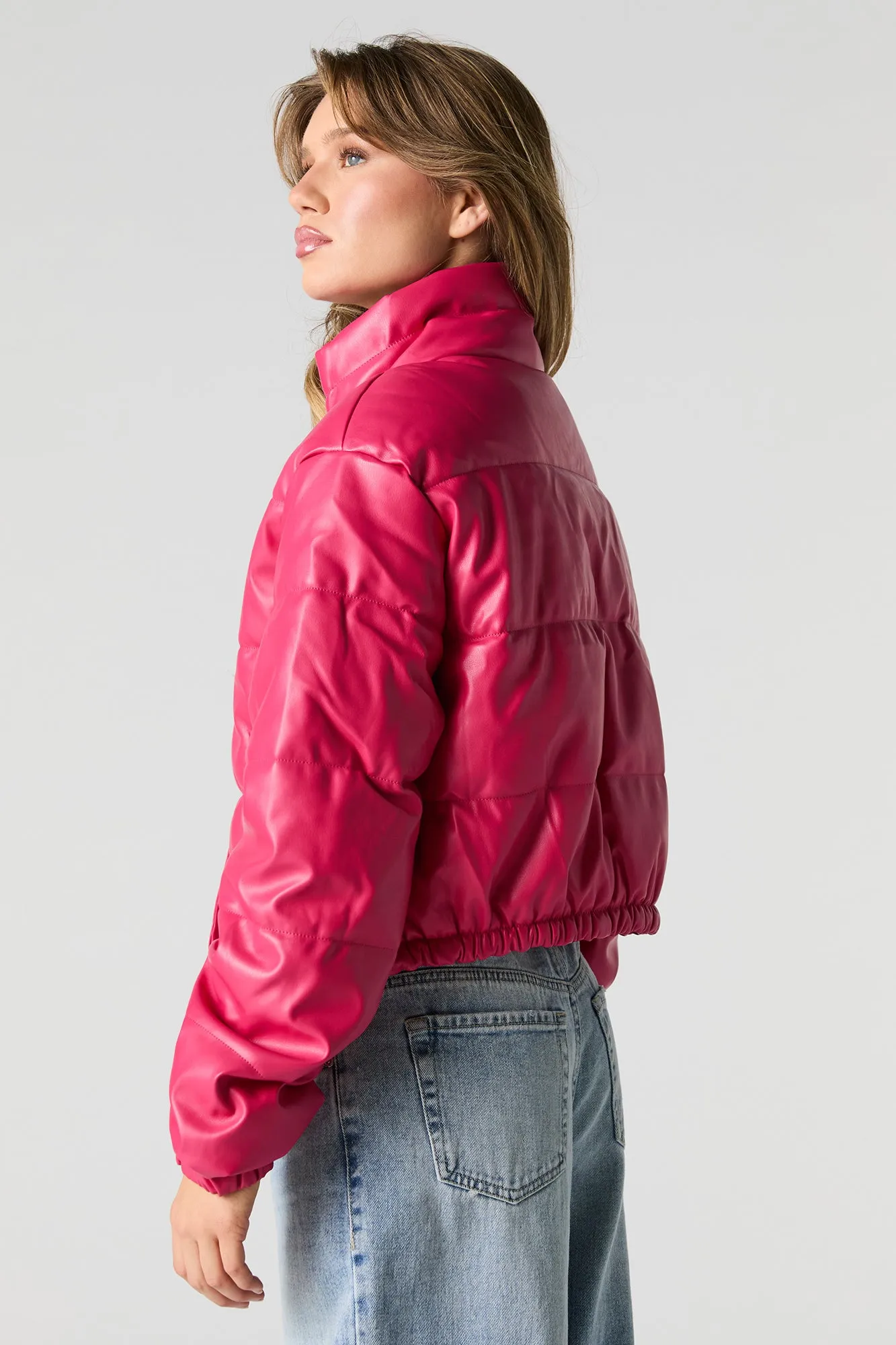 Faux Leather Puffer Jacket